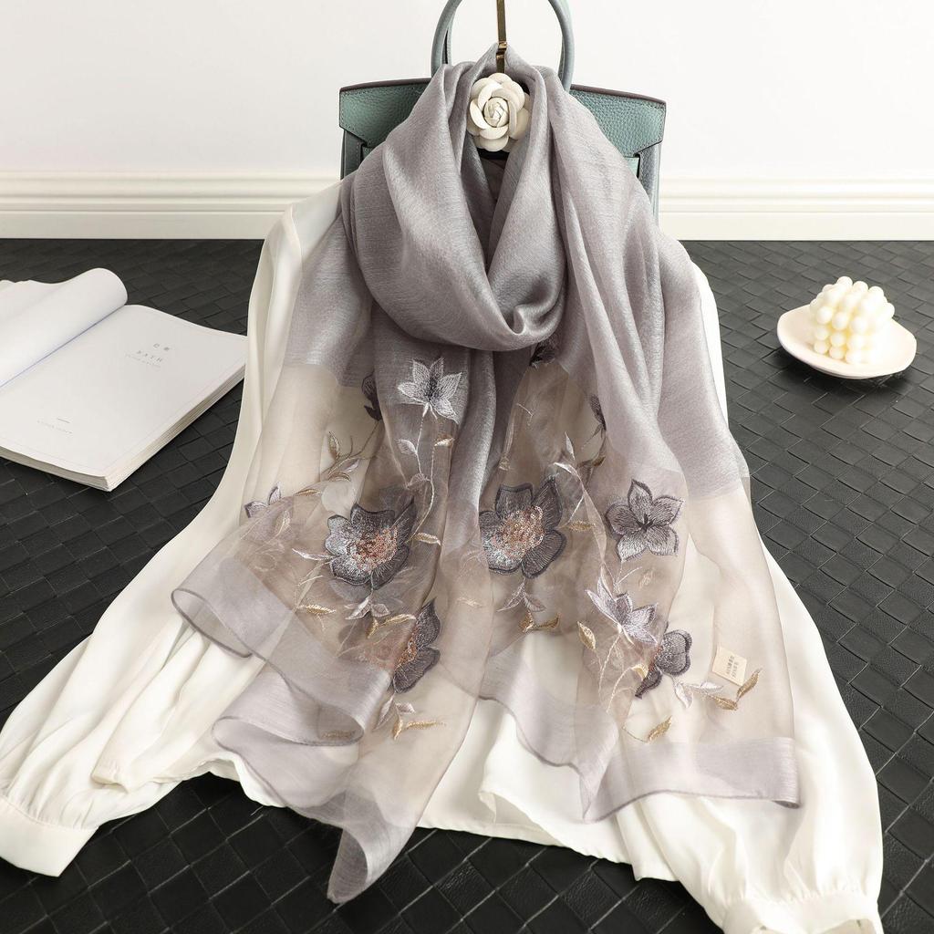 Весенне-осенняя шелковая шерстяная вышитая шаль для женщин