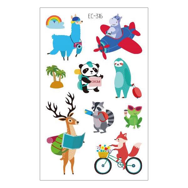 New Waterproof Kids Cartoon Tattoo Stickers - Elephant & Alpaca Designs