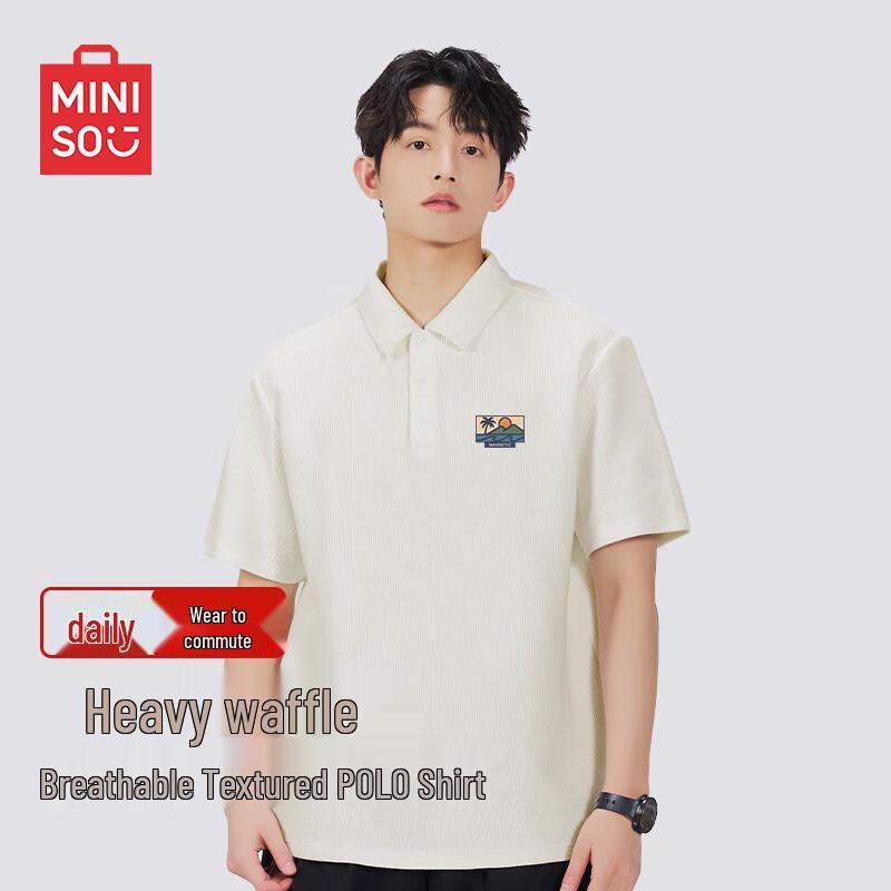 MINISO Men's American Style Waffle Knit Polo Shirt