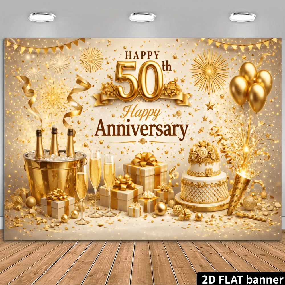 Двумерная плоскость золотая ткань для фона 50-летнего юбилея, с фоном цвета шампанского и золотыми украшениями, настенное украшение