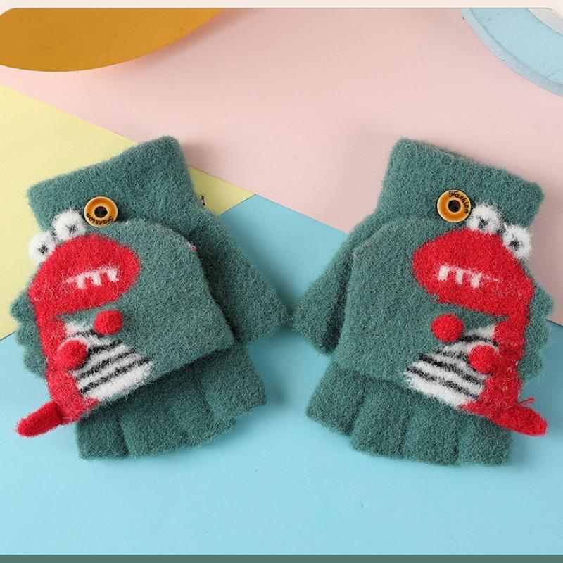 Детские перчатки Kawaii с рисунком Дино, откидные перчатки с половиной пальца для мальчиков и девочек, детские зимние теплые перчатки для письма, От 3 до 6 лет