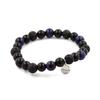 Stones and Minerals. Blue Tiger Eye + Lava + Black Agate 8 Mm Beaded Bracelet. Made In France.
