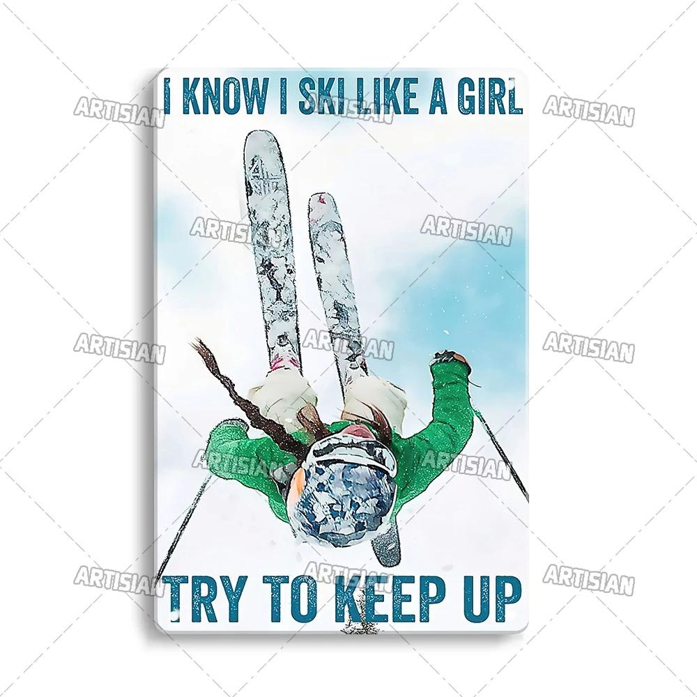 Металлическая табличка ArtisianSkiing Artisian Skiing - Спортивная жестяная табличка для сноуборда/санок, Декор стены гаража/бара
