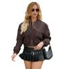Loose Cardigan Jacket Casual Jacket Fashion Ribbed Shrunken Leather Jacket Women