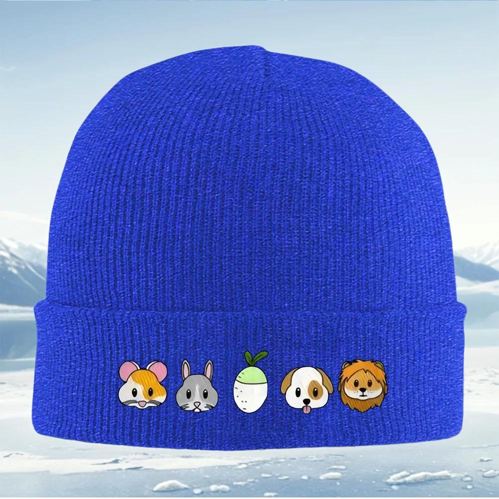 Mouse Rabbit Radish Dog Lion Faces Black Unisex Women Unisex Knitted Hat Beanie Pullover Cap Winter Thermal Warm Christmas Outdoor