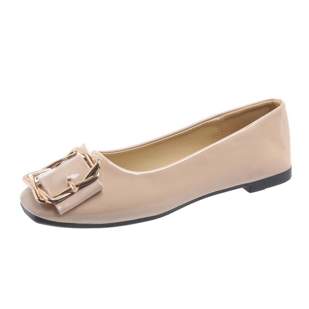 Мода Женская Мода Балетки Весна Новые Квадратный Носок Неглубокий Вырез Металлическая Пряжка Мягкая Подошва Противоскользящие Износостойкие Одинарные Туфли