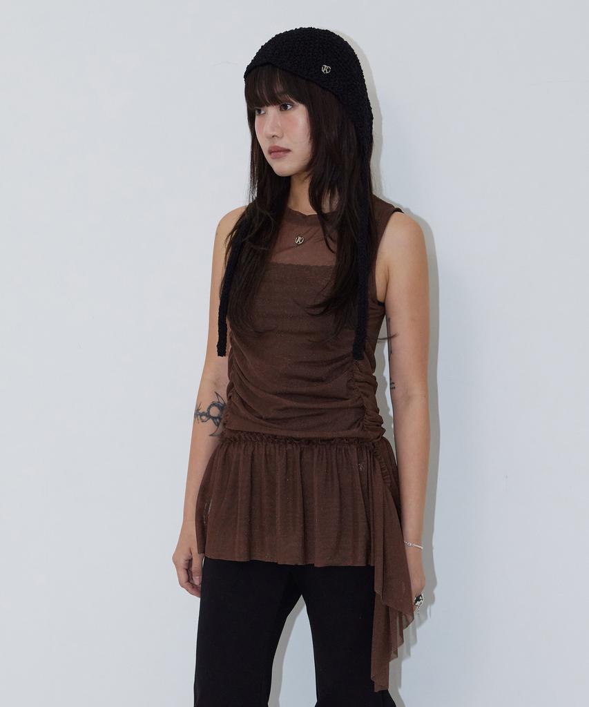 Faike Mesh Princess Line Drop Dress_Brown