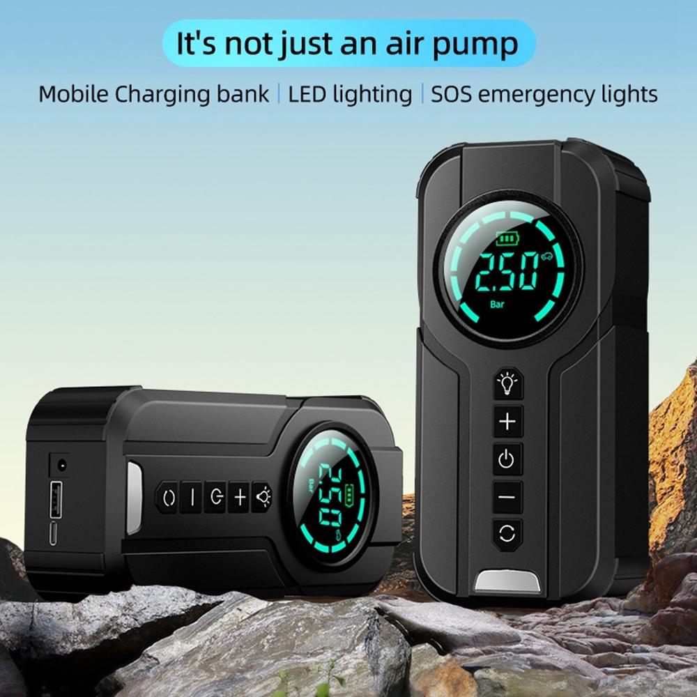 Беспроводной автомобильный воздушный насос Power Bank 2 в 1 портативный воздушный компрессор автоматический надувной насос для шин электрического мотоцикла