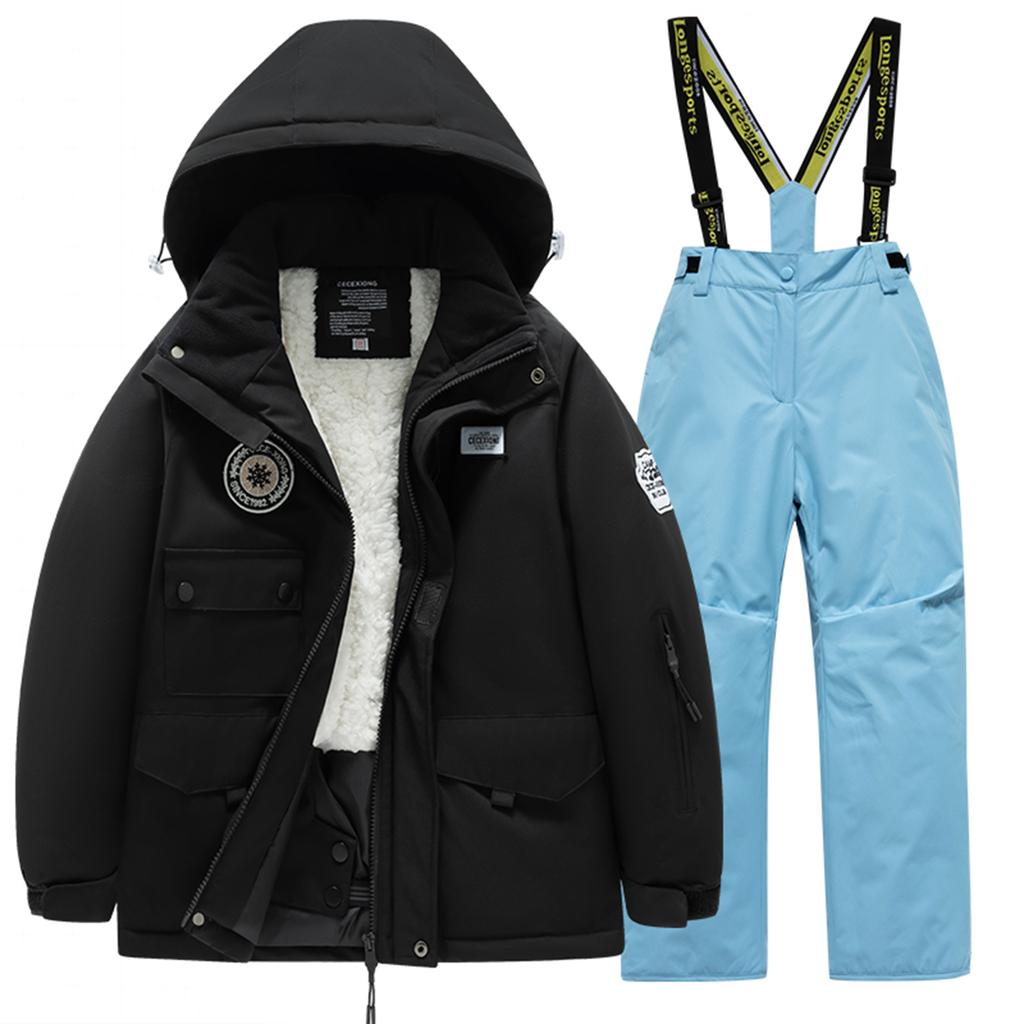 Children's Fashion Skiwear Set Boys' And Girls' Thickened Waterproof Warm Ski Suit Jacket And Trousers Outfit Set