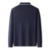 Jacquard collar with wool and silk double-sided brushed long sleeved polo shirt
