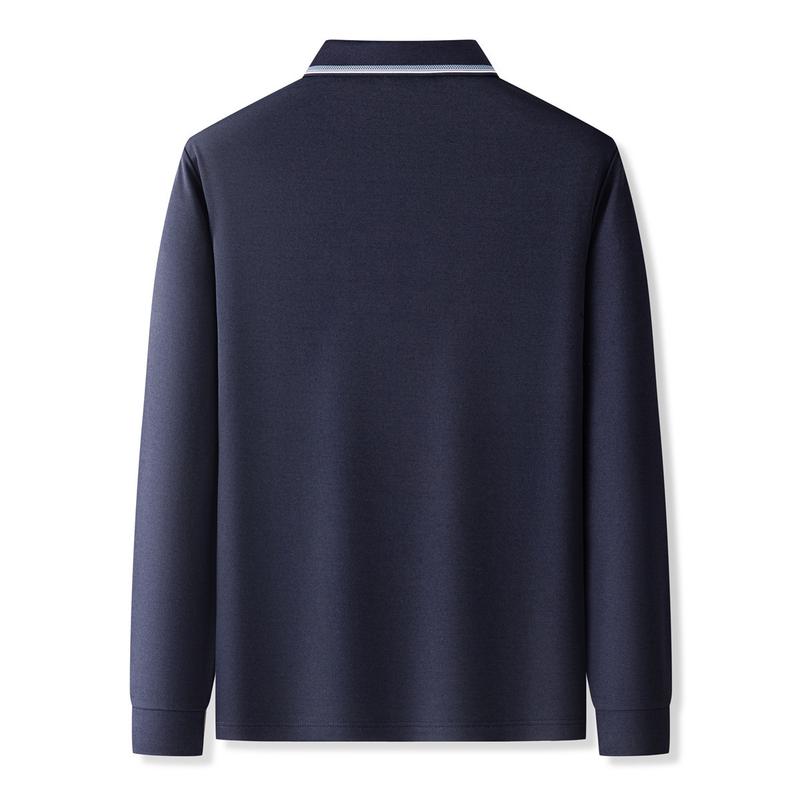 Jacquard collar with wool and silk double-sided brushed long sleeved polo shirt