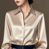 Женская рубашка из гладкого атласа с длинным рукавом и лацканами, повседневные топы, однобортная рубашка для офиса в стиле французского стиля
