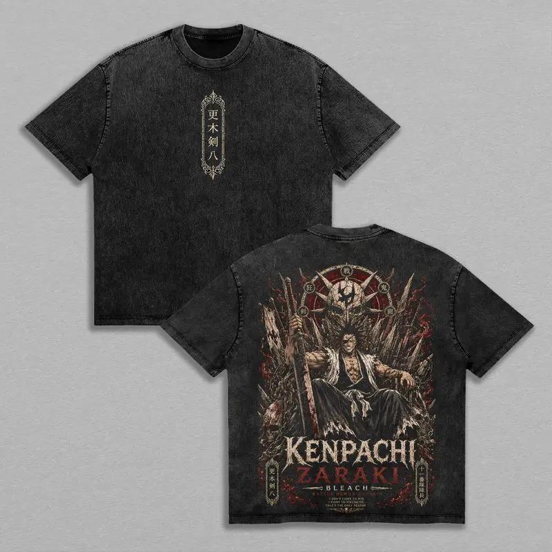 Zaraki Kenpachi Print T-shirt BLEACH Anime Clothing Men Women Cotton Tshirts Vintage Washed Tee Harajuku Male Oversized T Shirt