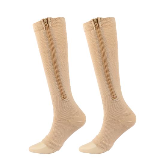 Men Women Knee High Zipper Open Toe Socks Leg Compression Support Stockings