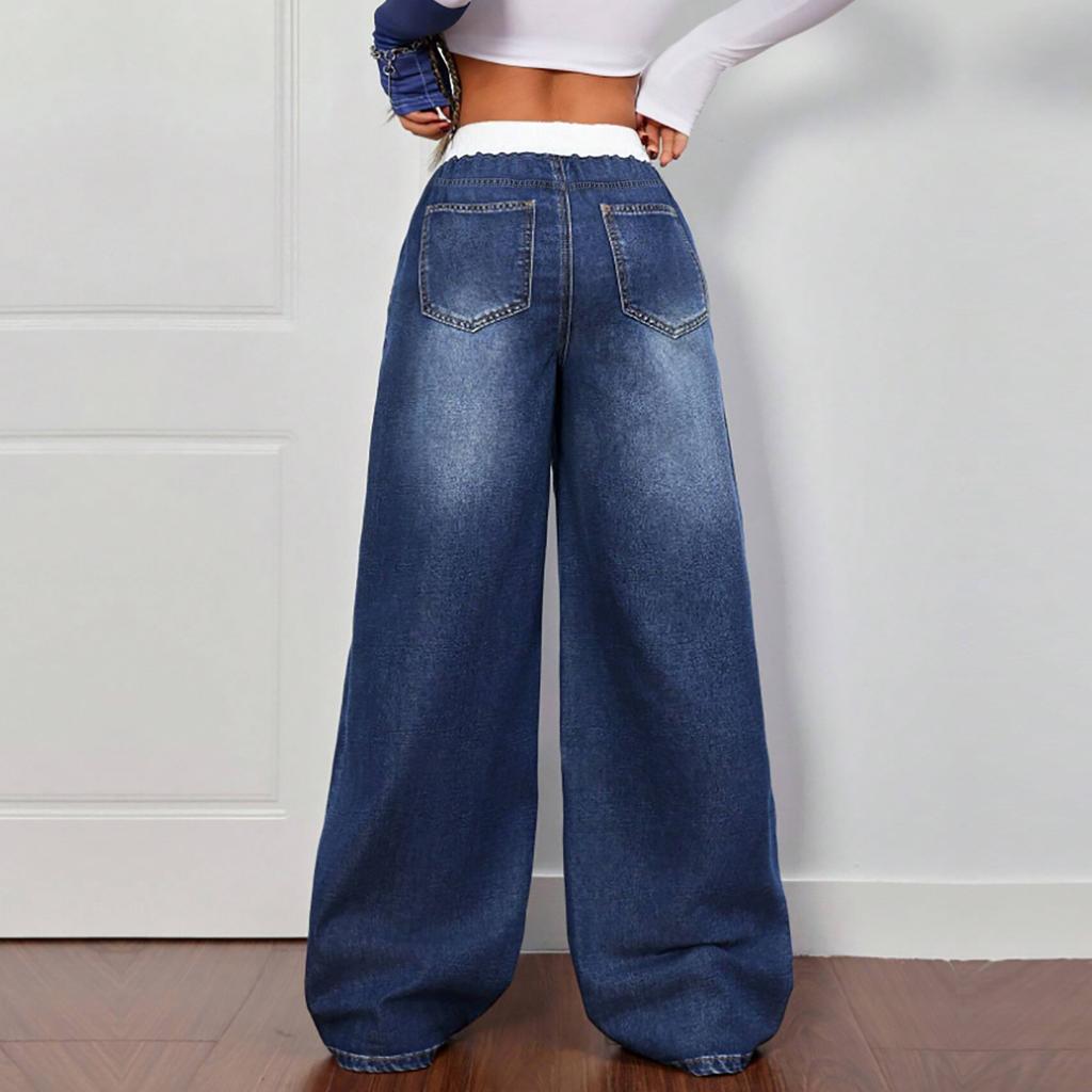 Women's Wide Leg Jeans Casual Highwaist Straight Denim Pants With Pockets