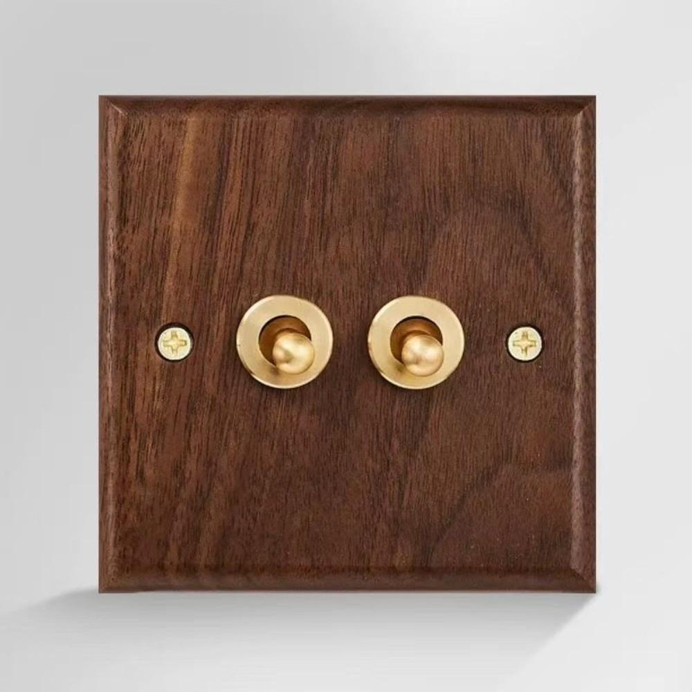 Brass Lever Wall Light Switch Panel Walnut Wood Brass Lever Wall Switch Home Hotel B&B Decoration