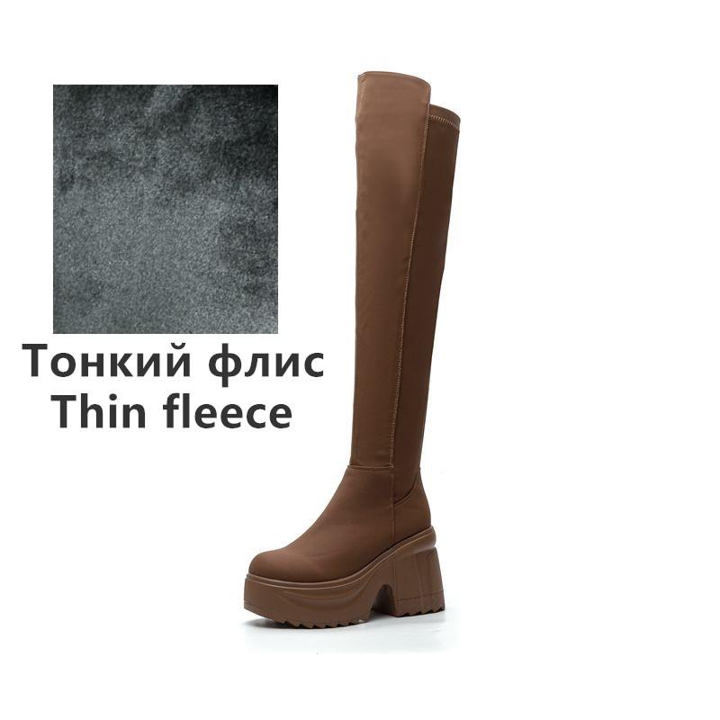 Женские сапоги для езды, женские сапоги выше колена, каблук высотой 10 см, эластичные узкие сапоги на платформе для женщин