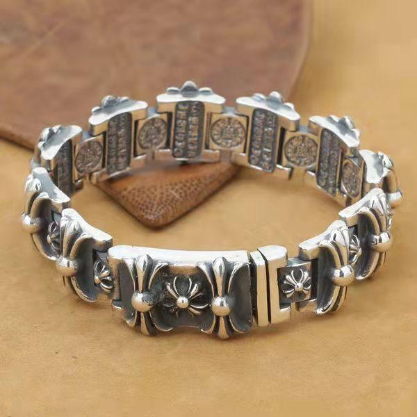 Retro Pure Punk Style Cross Flower Horseshoe Print Rough Mine Men's Bracelet Korean Jewelry