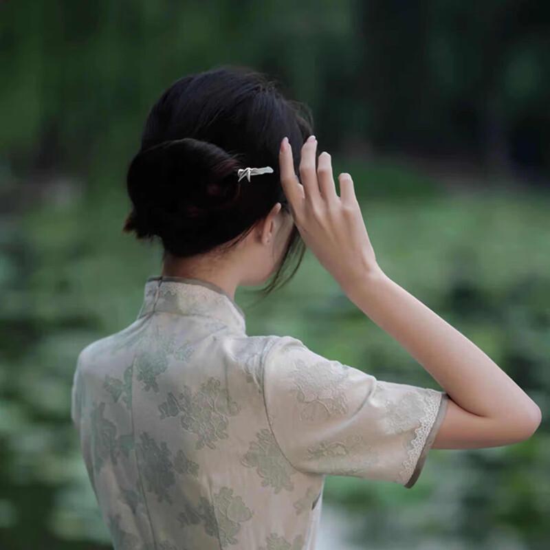 Заколка для волос из серебра 925 пробы с нефритом и бамбуком Jiu Wen Bao