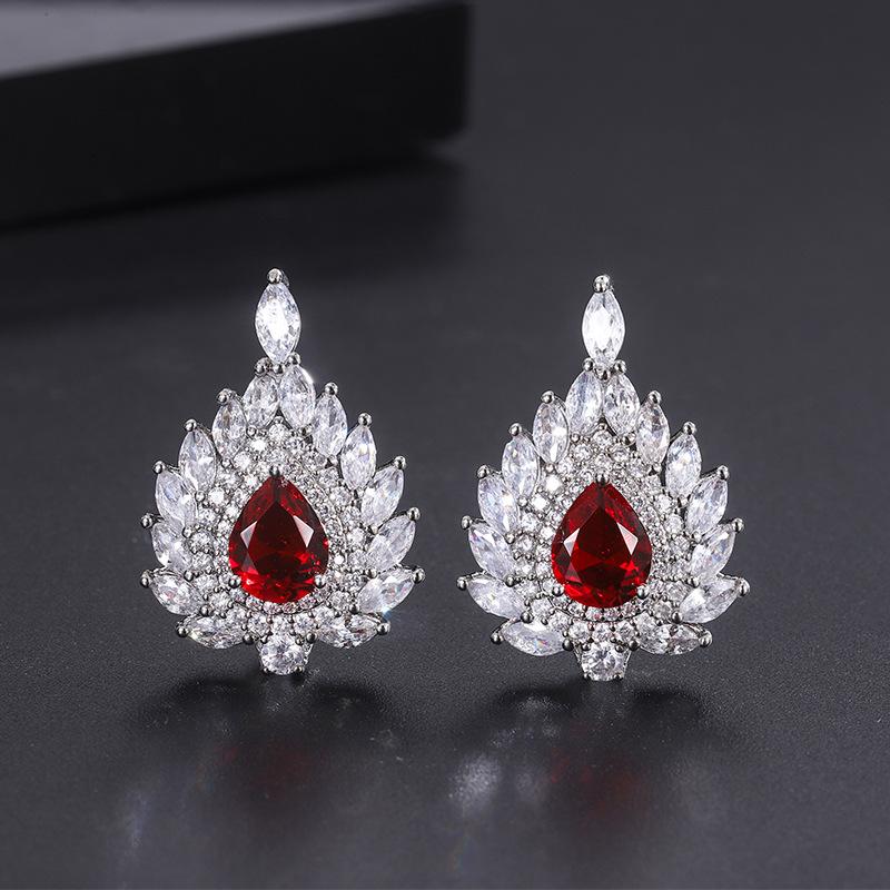 S111 Silver Needle European and American Popular Simulation Jewelry Accessories Set Simulation Pigeon Blood Ruby Pendant Necklace Female