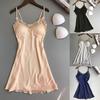 Sexy Silk Pajamas Women'S Short-Sleeved Ice Silk Nightdress Summer Suspenders Chest Pad Nightdress