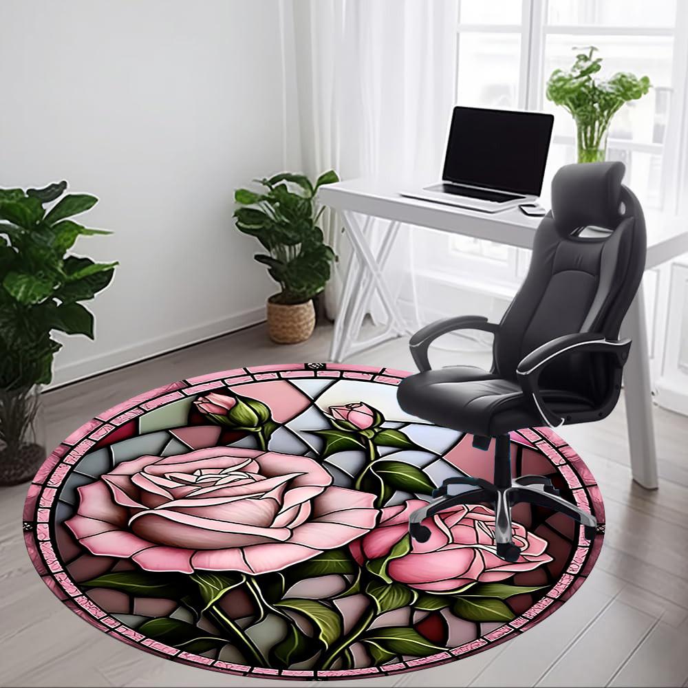 1pc Rose Window Office Round Area Rug, Indoor Mat Suitable For Office, Under Office Chairs Bedroom Living Room Home Decor, Room Deco