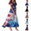 Women's Casual Fashion Print Long Dresses V-Neck Short Sleeve Dresses