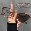 Сверхлегкие антисиние очки для близорукости, фотохромные очки для близорукости «кошачий глаз», ретро-оправа, меняющая цвет, очки для близорукости