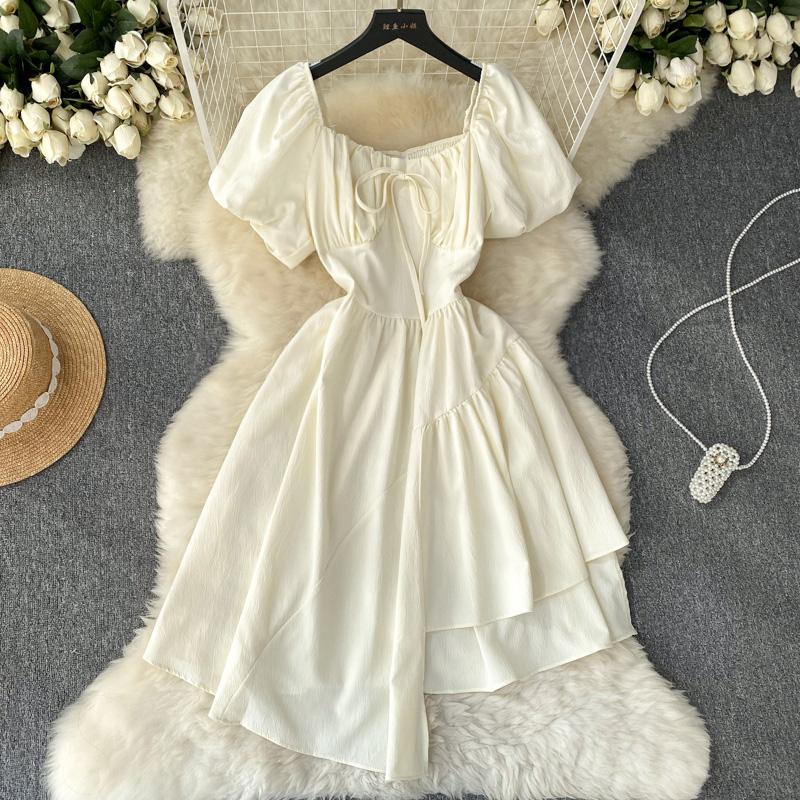 НОВОЕ женское платье с пышными рукавами и нерегулярной баской Vestido Elegante с квадратным воротником и оборками, модное корейское платье