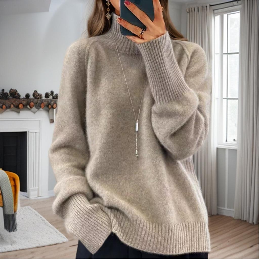 Женский модный свитер с высоким воротом, однотонный трикотажный свитер, повседневный свитер