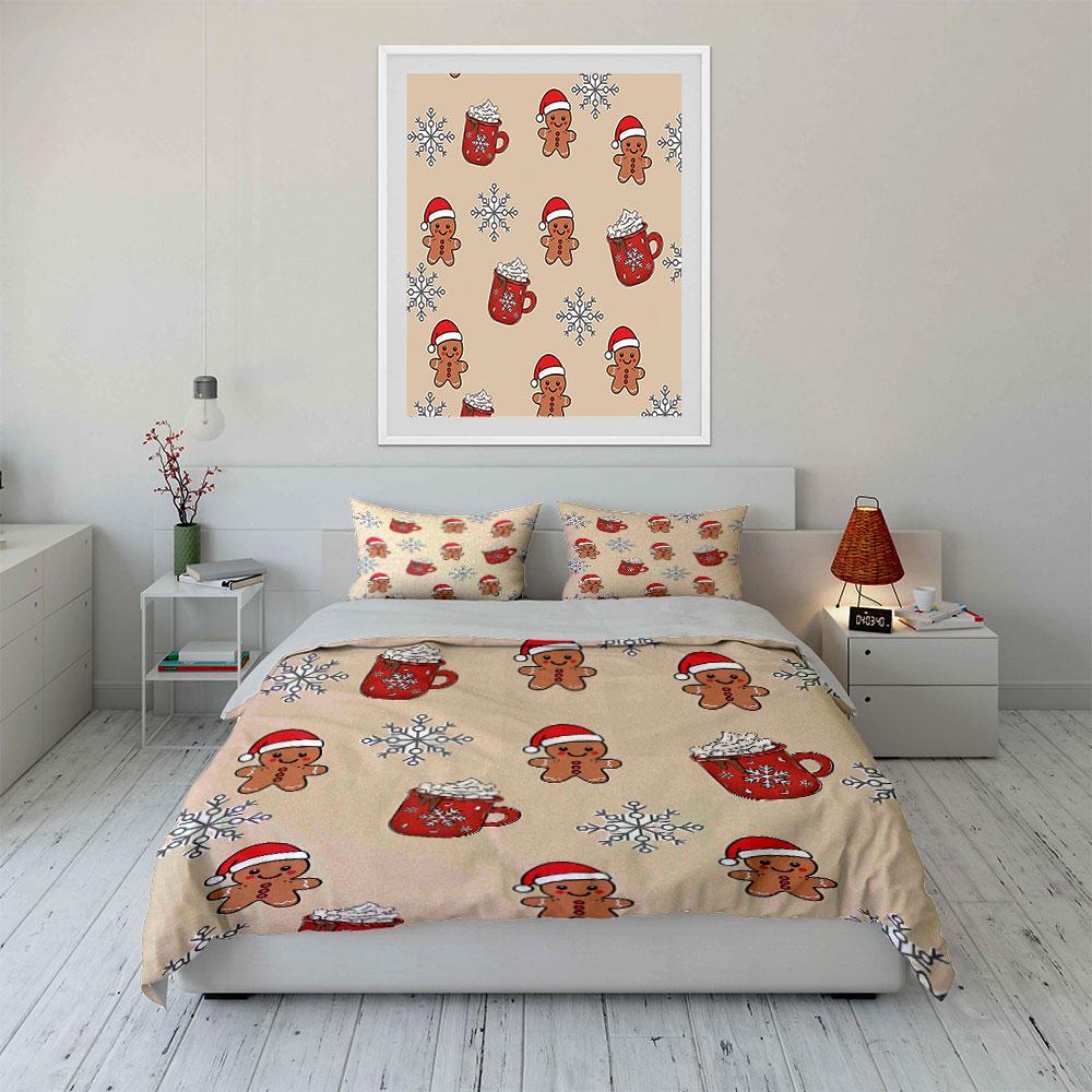 Christmas Gingerbread Pattern Bedding Duvet Cover Set Duvet Cover Pillowcases (1*Duvet Cover 2*Pillowcases, without duvet insert)