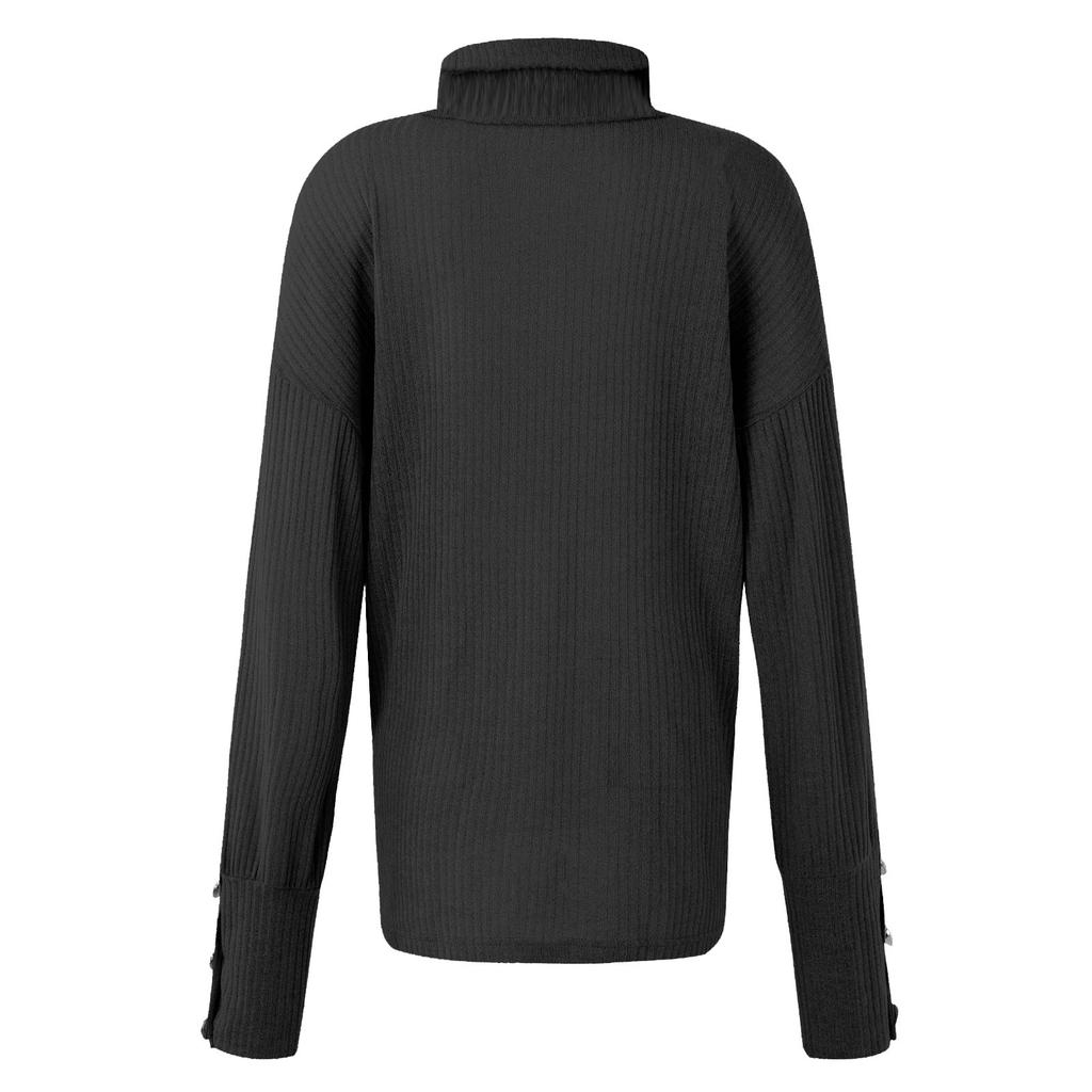 Женская водолазка, свободный пуловер на пуговицах с длинным рукавом, однотонная вязаная нижняя рубашка