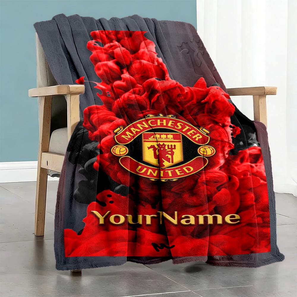 Manchester Customize Your Name Blanket Lightweight Customizable Blanket Warmthful Decor Perfect for Bedding Office Chair Sofa Couch for All Occasions