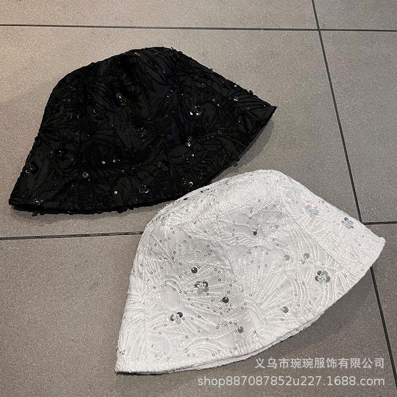 Summer Fashion Sequin Jacquard Fisherman Bucket Hat Women's Breathable Sunshade Sunscreen Casual Sun Basin Hat