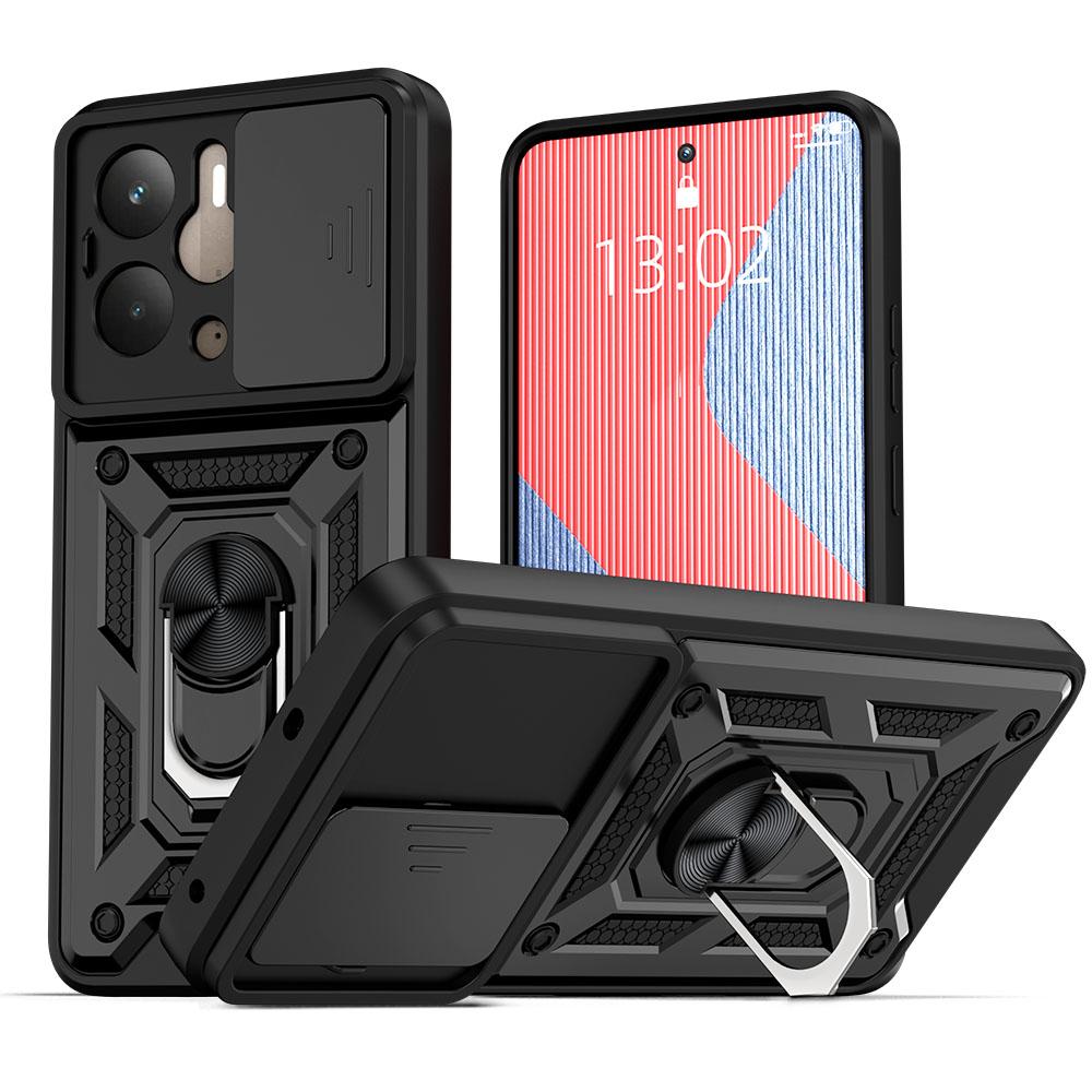 KEYSION Ударопрочный чехол для Realme 14 5G 14T 5G Slide Camera Lens Защитное кольцо Подставка для телефона Задняя крышка для OPPO Realme 14T 5G
