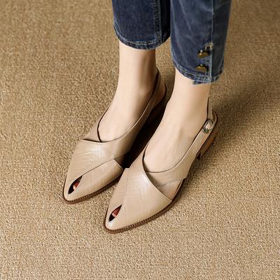 Мода 2025 Новые Весна Лето Толстый Каблук Женские Сандалии Мода Полые Слингбэки Туфли Натуральная Кожа Офисная Леди Рабочая Обувь Женщина