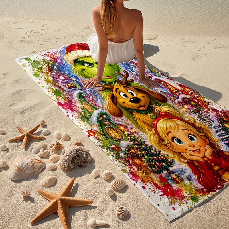 Ultra-Soft Beach Towel with Grinch Theme,Ideal for Pool - Camping, Diving - Perfect Travel Essential, Vibrant Beach Towel.