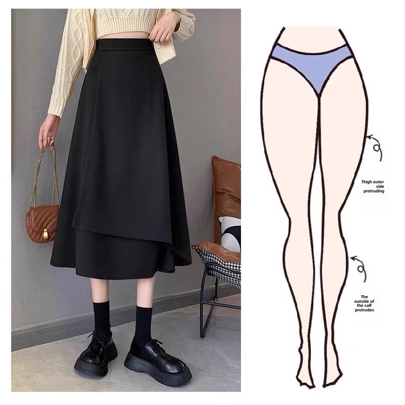 Women's Black A-Line Skirt: Spring, High-Waist, Medium To Long, Irregular Hem, Large Size, Korean Style, Hip-Covering, Flared Umbrella Design.