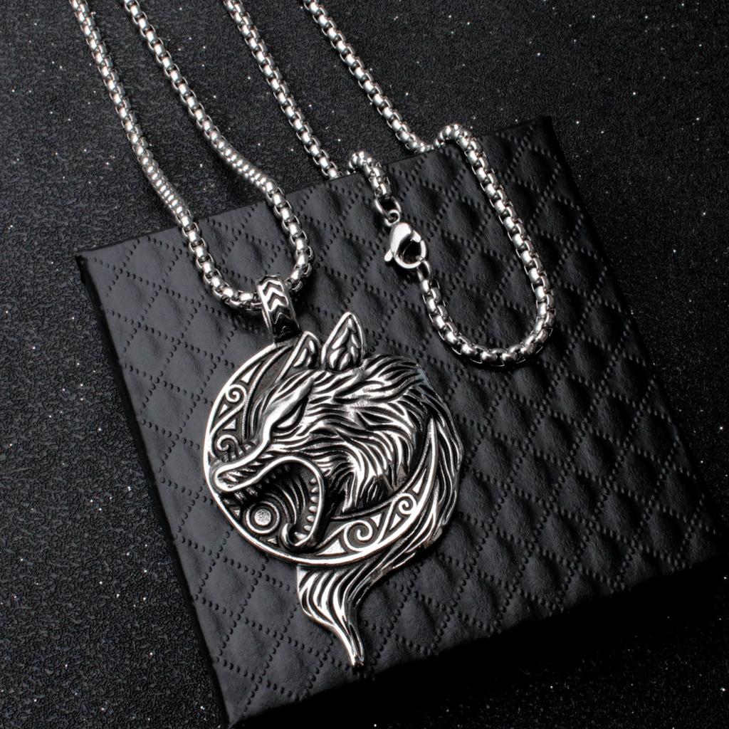 Vintage Viking Wolf Head Stainless Steel Necklace Men'S Pendant Punk Necklace Accessories