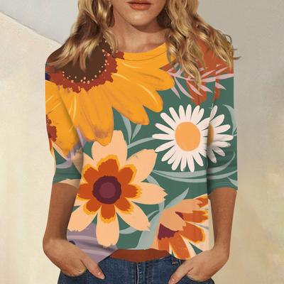 Женские футболки с круглым вырезом и 3D-принтом подсолнуха, модные, повседневные, с длинным рукавом