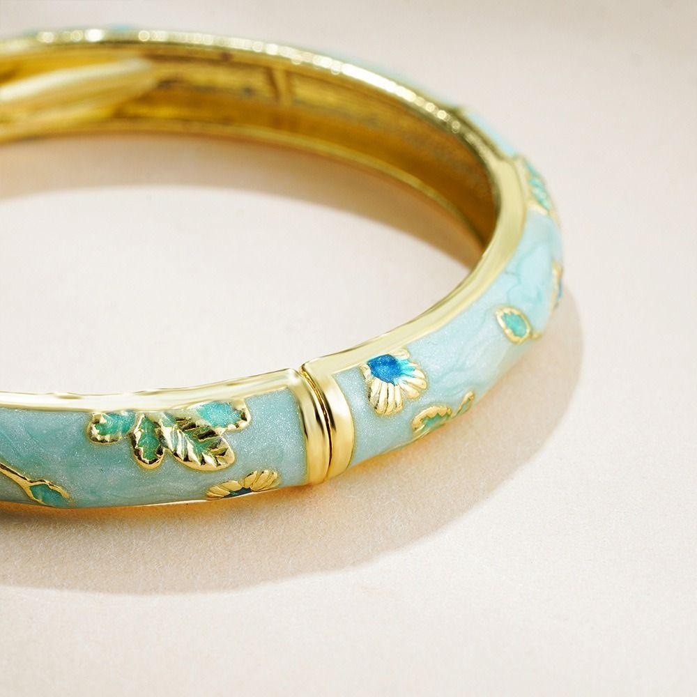 Chinese Vintage Cloisonne Bangle Traditional Women's Hand Bracelet Hollow Out Flower Bangle  Women