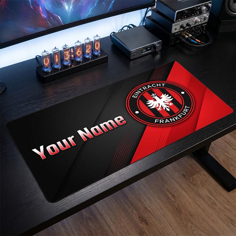 Eintracht Frankfurt Custom Large Mouse Pad, Personalized Name Text Print, Football Logo Non‑Slip Desk Mat Gaming Gift