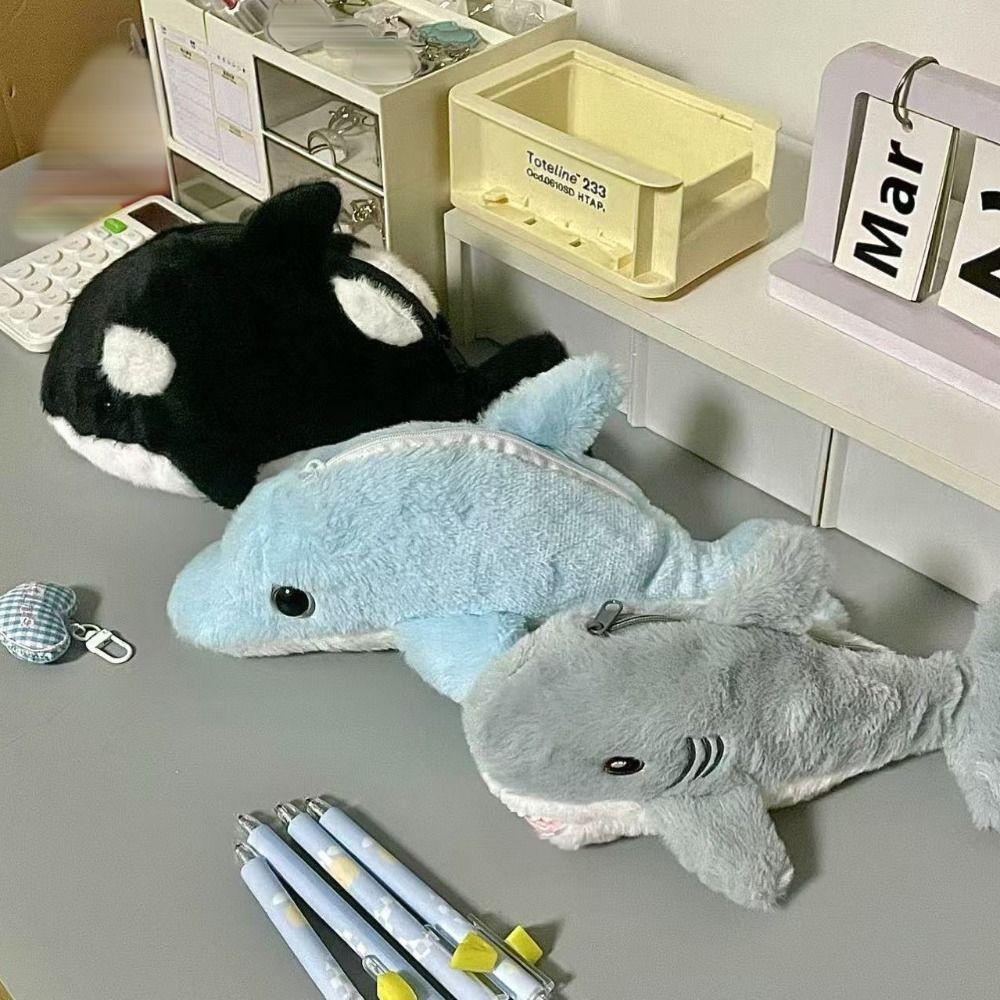 Whale/Shark/Dolphin Doll Pen Bag Plush Stationery Pouch Kawaii Pencil Case  Back To School