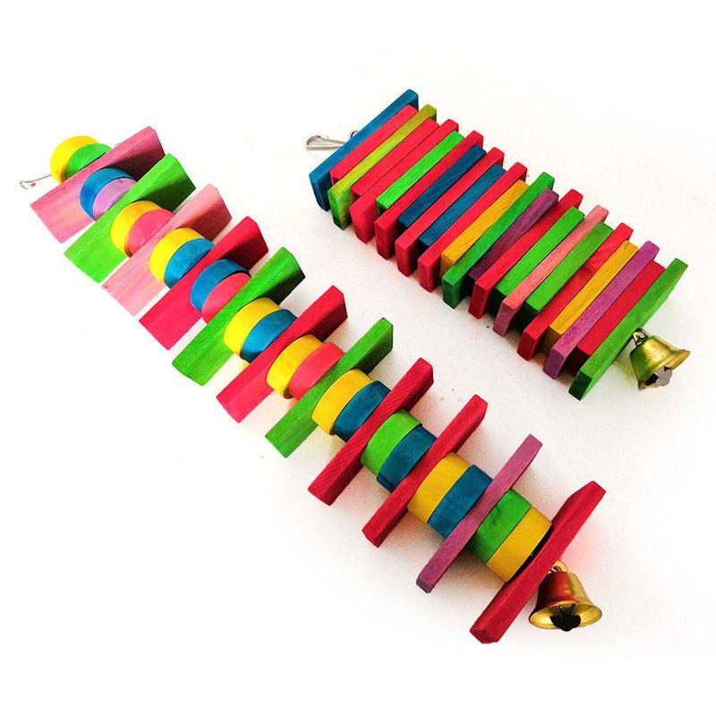 2Pcs Parrot Bite Colorful Block String Hanging Playground Chewing Pendant Bird Bite String for Cockatiels Parakeets Small Birds