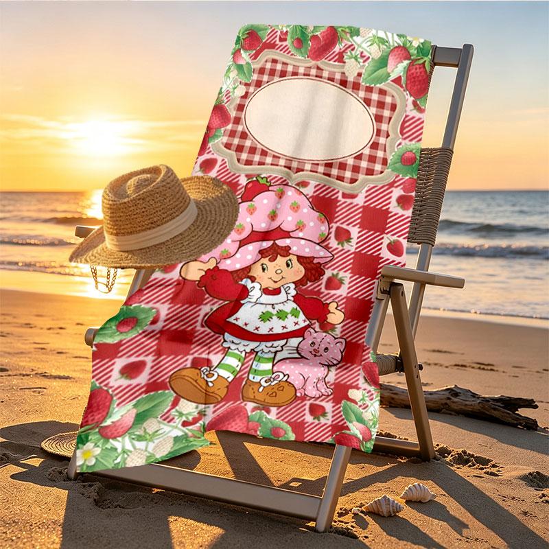 Strawberry Shortcake Print Beach Towel Design, Soft, Lightweight. for Home Bathroom, Spa, Pool, Yoga, Surfing, Camping, Gift for Family, Friend
