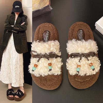 Пушистые тапочки на толстой подошве для женщин для ношения на улице осенью и зимой, новые модные, больших размеров, маленькие плюшевые тапочки-маффины из хлопка