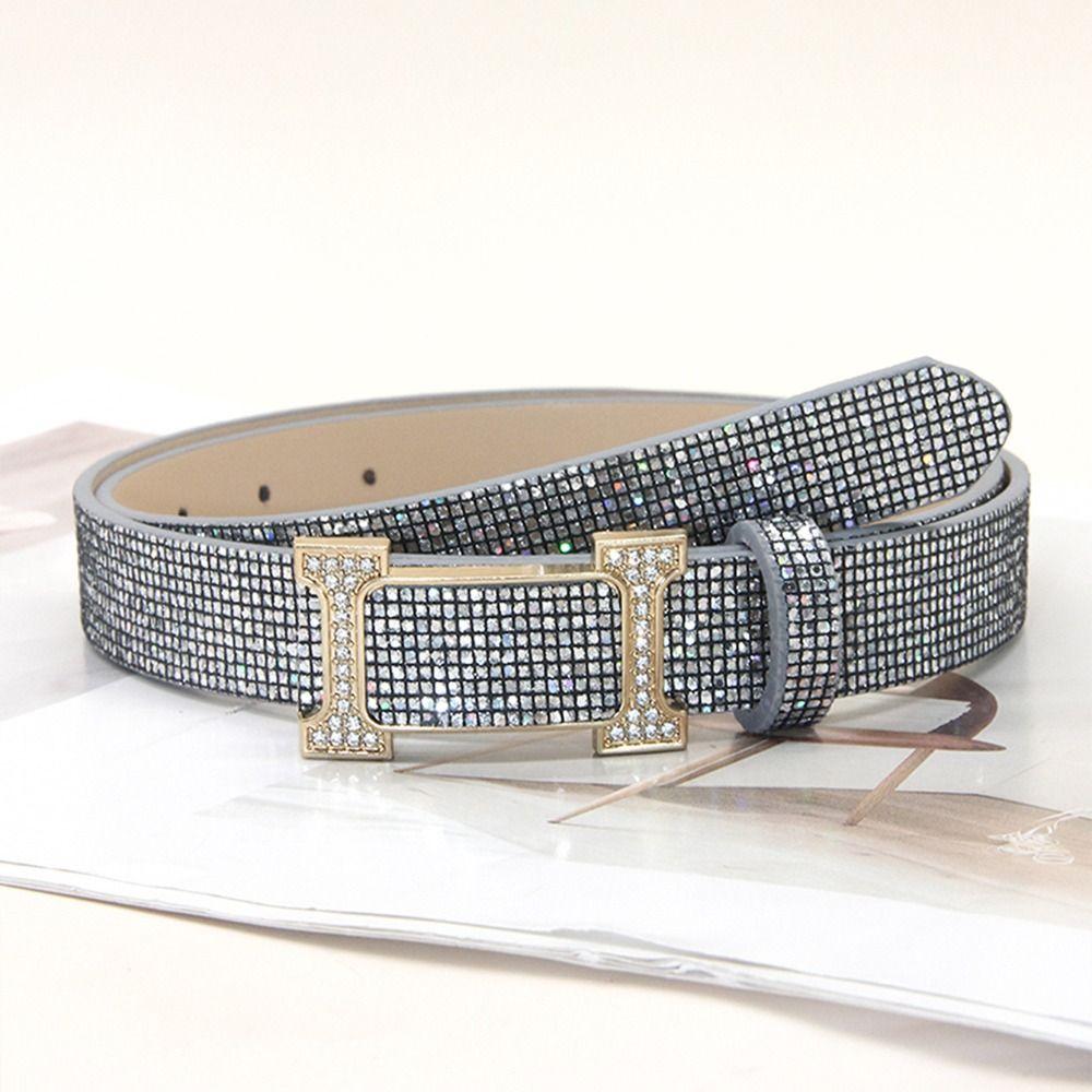 Versatile Sparkling Rhinestone Belt Bling Bling Slide Buckle Belt Vintage Trendy Waistband Women