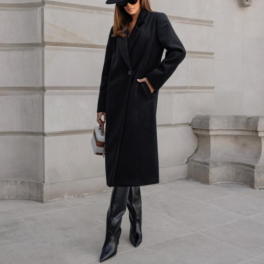 YYFS Женская мода повседневная осень-зима однотонный принт длинный рукав воротник поло пальто женские