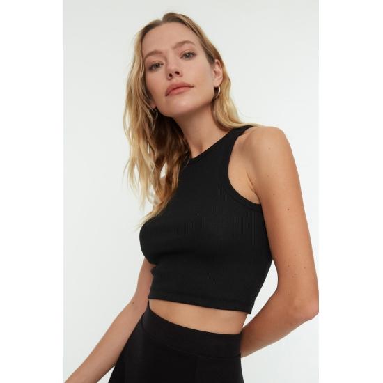 Гибкая трикотажная майка в рубчик с вырезом на шее Super Crop Halter