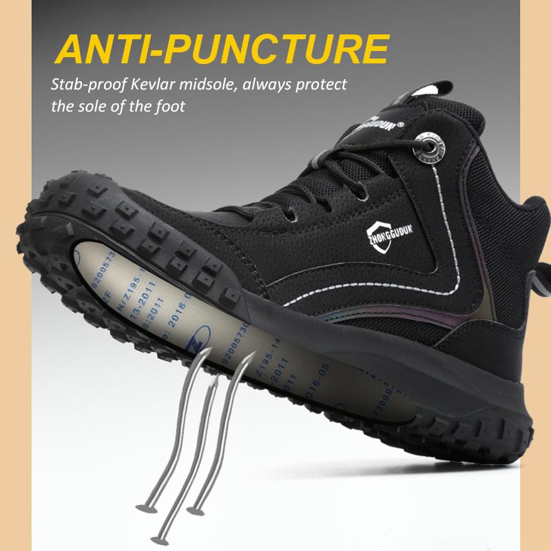 Рабочие защитные ботинки со стальным носком. Мужские защитные неразрушимые ботинки. Мужская рабочая обувь. Мужская и женская противоскользящая защитная обувь. Мужские защитные ботинки.